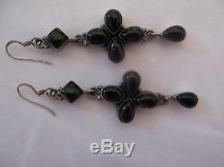 Vintage Black Onyx 925 Sterling Silver Earrings