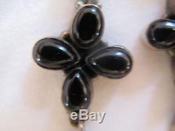 Vintage Black Onyx 925 Sterling Silver Earrings