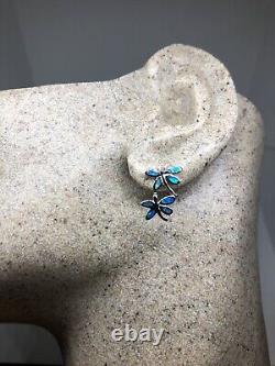 Vintage Blue Opal 925 Sterling Silver Dragonfly Earrings