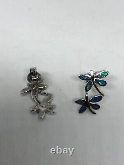 Vintage Blue Opal 925 Sterling Silver Dragonfly Earrings
