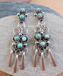 Vintage Blue Turquoise 925 Sterling Silver 2 Dangle Post Earrings #704