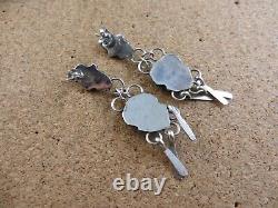 Vintage Blue Turquoise 925 Sterling Silver 2 Dangle Post Earrings #704