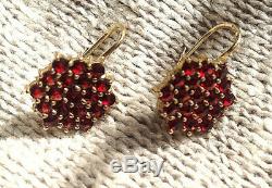 Vintage Bohemian Rose cut garnet gold over sterling silver 900 cluster earrings