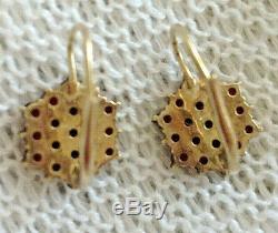 Vintage Bohemian Rose cut garnet gold over sterling silver 900 cluster earrings