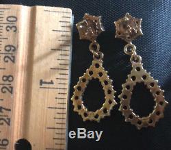 Vintage Bohemian garnet sterling silver goldplated dangle earrings 1 3/8 Long