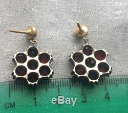Vintage Bohemian rose cut garnet sterling silver 14k gold screw posts earrings