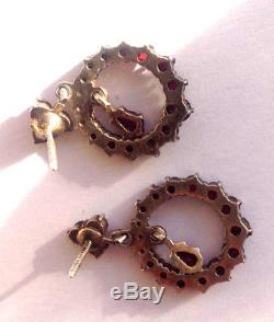 Vintage Bohemian rose cut garnet sterling silver screw posts drop earrings