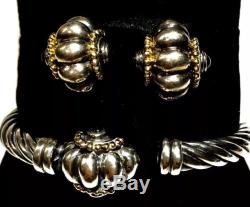 Vintage Bracelet & Earrings Menegatti Sterling Silver / YG / Black Onyx, Italian