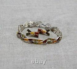 Vintage Bracelet Earrings Stud Sterling Silver 925 Amber Women Jewelry 27.5 gram