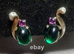 Vintage CROWN TRIFARI ALFED PHILIPPE Glass Jelly Belly Sterling Earrings