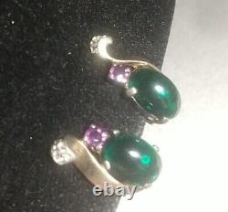 Vintage CROWN TRIFARI ALFED PHILIPPE Glass Jelly Belly Sterling Earrings