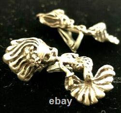 Vintage CYVRA Sterling Silver Figural Mermaid Dimensional Earrings