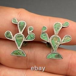 Vintage Cactus Sterling Silver Screw Back Earrings