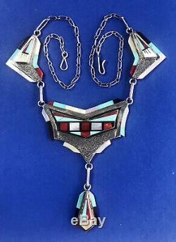 Vintage Calabaza Ronnie Zuni Sterling Turquoise Coral Inlay Necklace Earrings