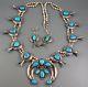 Vintage Carl Luthy Sterling Persian Turquoise Squash Blossom Necklace Earrings