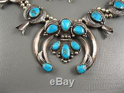 Vintage Carl Luthy Sterling Persian Turquoise Squash Blossom Necklace Earrings