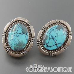 Vintage Carol Wylie Navajo Sterling Silver American Turquoise Oval Post Earrings