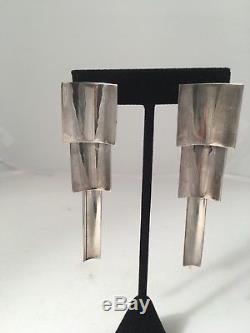 Vintage Chandelier Earrings Sterling Silver 3 Tier Modernist Taxco Ex Condition