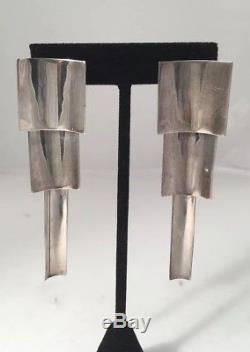 Vintage Chandelier Earrings Sterling Silver 3 Tier Modernist Taxco Ex Condition