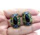 Vintage Chinese Export Gold Wash Sterling Silver Enamel Earrings With Onyx Center