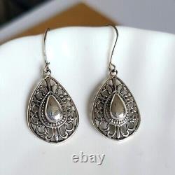 Vintage Chunky Boho Western Filigree Sterling Silver Teardrop Dangle Earrings