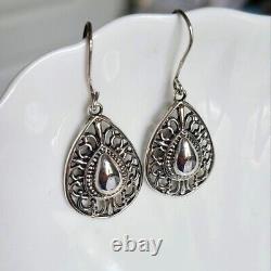 Vintage Chunky Boho Western Filigree Sterling Silver Teardrop Dangle Earrings