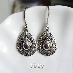 Vintage Chunky Boho Western Filigree Sterling Silver Teardrop Dangle Earrings