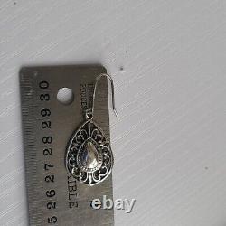 Vintage Chunky Boho Western Filigree Sterling Silver Teardrop Dangle Earrings