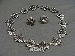 Vintage Cini Sterling Silver Lily Flower Necklace & Earrings