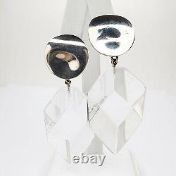 Vintage Clear Acrylic Acri-Gem Sterling Silver Earrings Judith Hendler 1980's