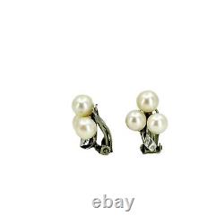 Vintage Clip Japanese Saltwater Akoya Cultured Pearl Sterling Earrings Vintage