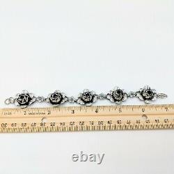 Vintage Coro 1940s Sterling Silver Rose Flower 925 Bracelet 7 and Earrings Set