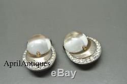 Vintage Crown Trifari Alfred Philippe Jelly Belly sterling clear glass earrings