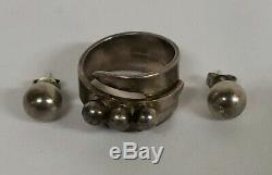 Vintage DAVID ANDERSEN Norwegian Sterling 925 Silver Modernist Ring & Earrings