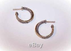 Vintage DAVID YURMAN Sterling Silver & 18K Gold Cross Over Hoop Earrings (Small)
