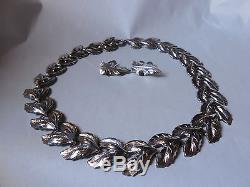 Vintage Danecraft Sterling Silver Leaf Choker Necklace and Earrings