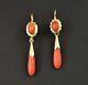 Vintage Dangle Earrings 15ct Drop Simulated Red Coral 14k Yellow Gold Over 925