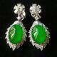 Vintage Dangle Women's Earring 10ct Oval Natural Green Jade Sterling Silver925