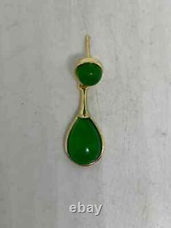 Vintage Dangle Women's Earring Pear Cut Natural Green Jade Sterling Silver 925