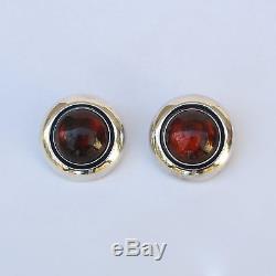 Vintage Danish N. E. From Sterling Silver Modernist Earrings with Amber