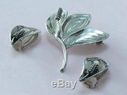 Vintage Danish Sterling Silver Clip On Earrings & Brooch Set 1960