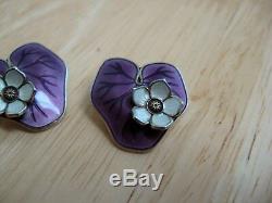 Vintage David Andersen Lily Pad Earrings Sterling Silver and Guilloche Enamel