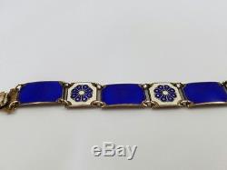 Vintage David Andersen Norway Sterling Silver Blue Enamel Bracelet & Earrings