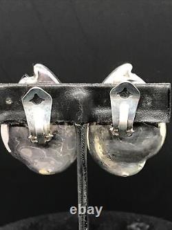 Vintage David Varsano 925 Sterling Electroform Modernest 2tone Onyx Clip Earring