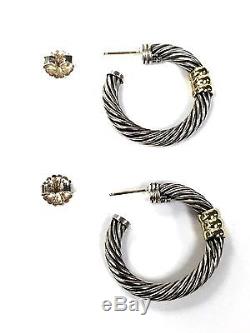 Vintage David Yurman 14K Gold & Sterling Silver Cable 1.25 Hoop Earrings