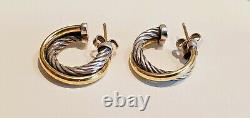 Vintage David Yurman 925 Sterling & 18K Gold Crossover Pierced Hoop Earrings