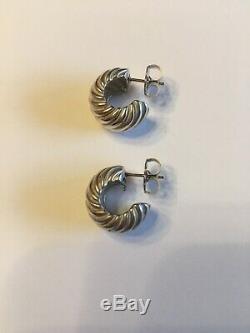 Vintage David Yurman Cable Shrimp Huggie Earrings Sterling Silver Leather Pouch