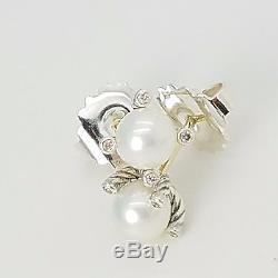 Vintage David Yurman Small Sterling Silver 6mm Cable Pearl & Diamond Earrings