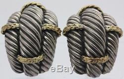 Vintage David Yurman Sterling Silver & 14k Gold Cable Omega Back Earrings MAV NR