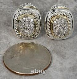 Vintage David Yurman Sterling Silver 18K Yellow Gold Diamond Albion Earrings